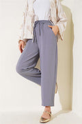 Ribbed Waist-Tied Trousers in Welding Gray