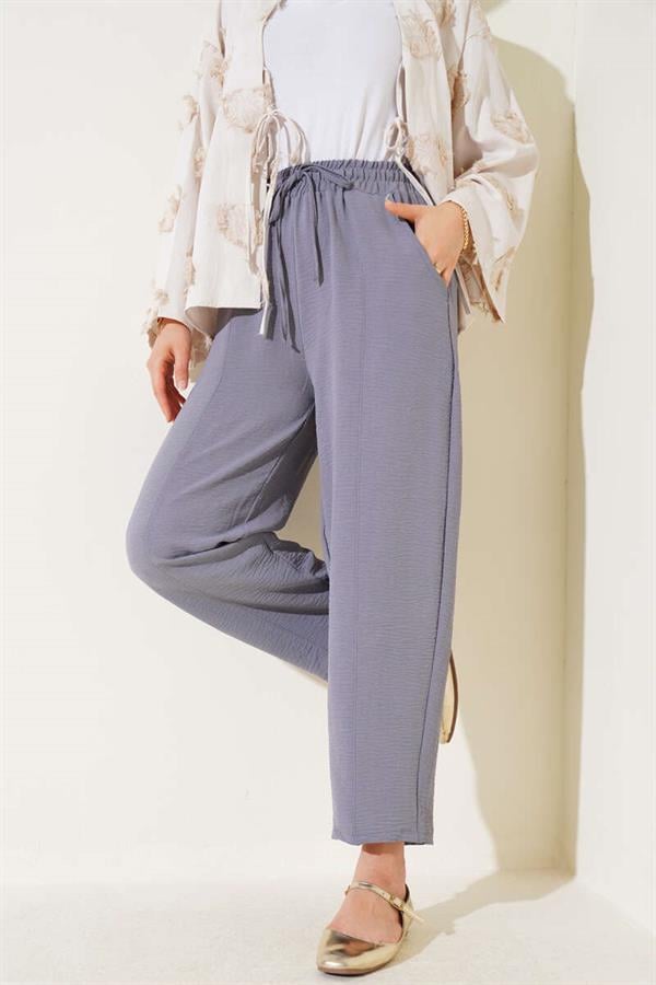 Ribbed Waist-Tied Trousers in Welding Gray