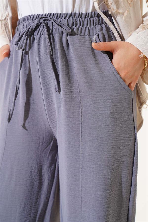 Ribbed Waist-Tied Trousers in Welding Gray