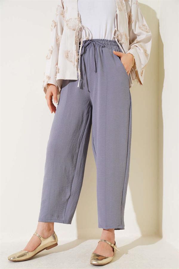 Ribbed Waist-Tied Trousers in Welding Gray
