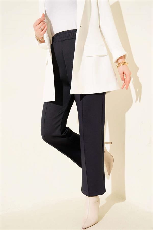 Navy Blue Straight Leg Scuba Pants