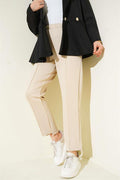Narrow Leg Scuba Trousers with Ribbon, Beige