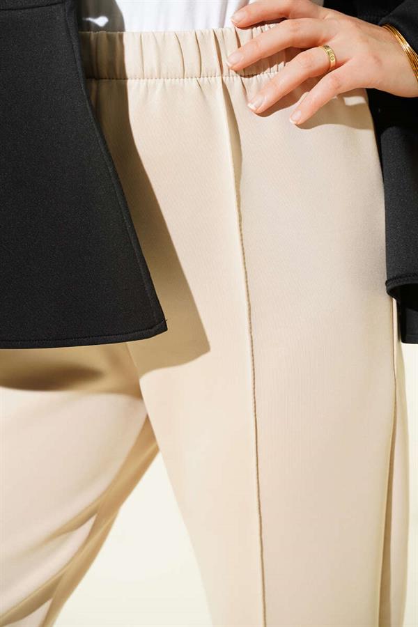 Narrow Leg Scuba Trousers with Ribbon, Beige