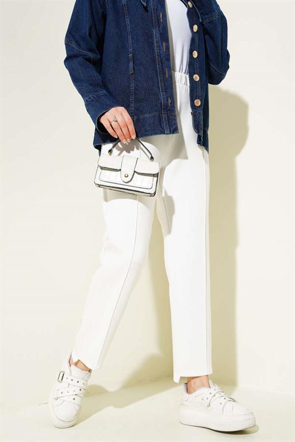 Narrow Leg Scuba Trousers White