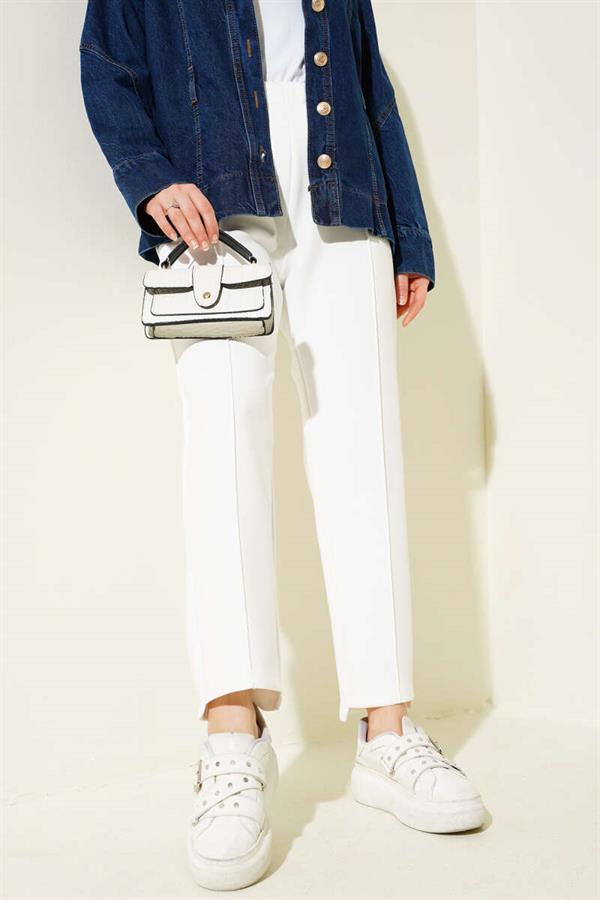 Narrow Leg Scuba Trousers White
