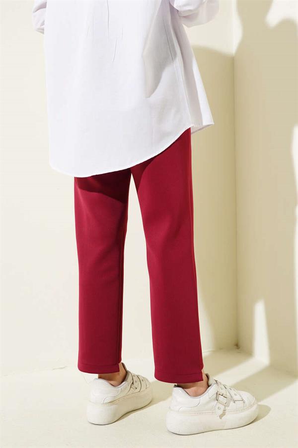 Narrow Leg Scuba Trousers with Rib Hole Burgundy