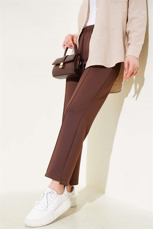 Striped Skinny Leg Scuba Trousers Brown