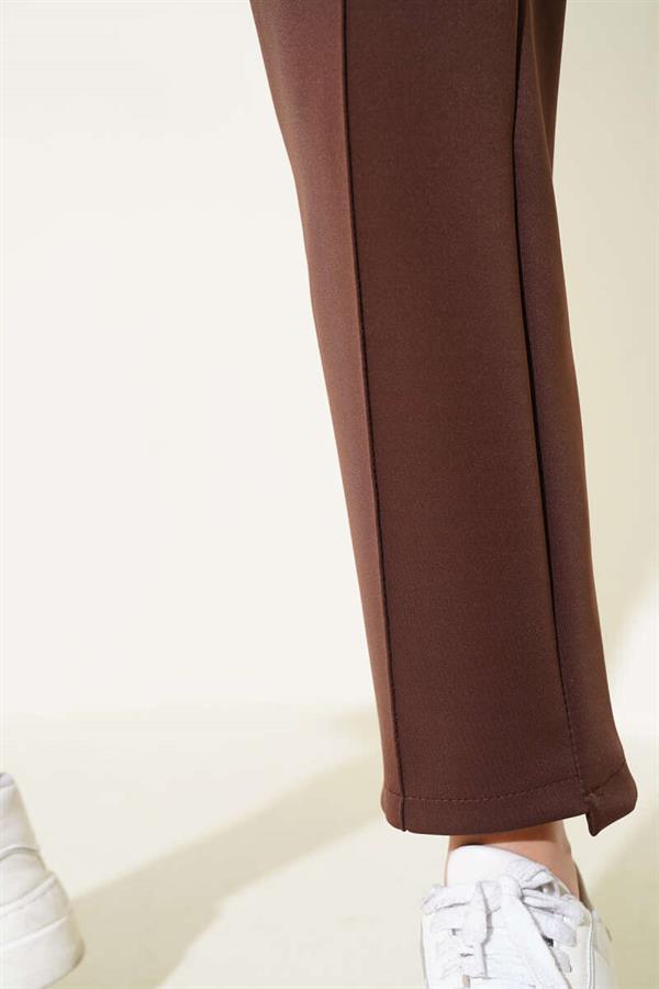 Striped Skinny Leg Scuba Trousers Brown