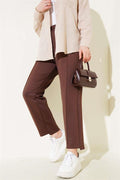 Striped Skinny Leg Scuba Trousers Brown