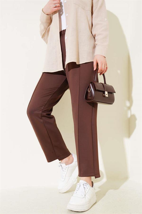 Striped Skinny Leg Scuba Trousers Brown