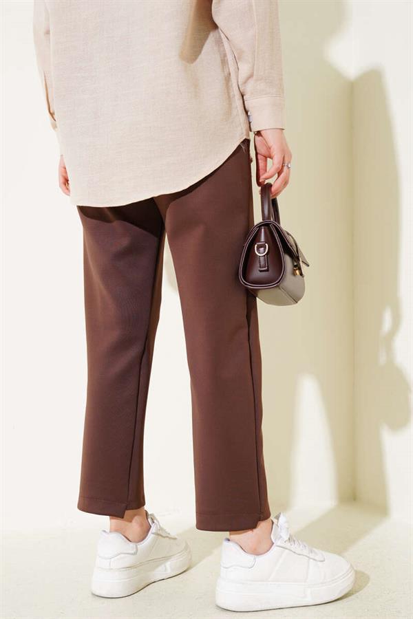 Striped Skinny Leg Scuba Trousers Brown