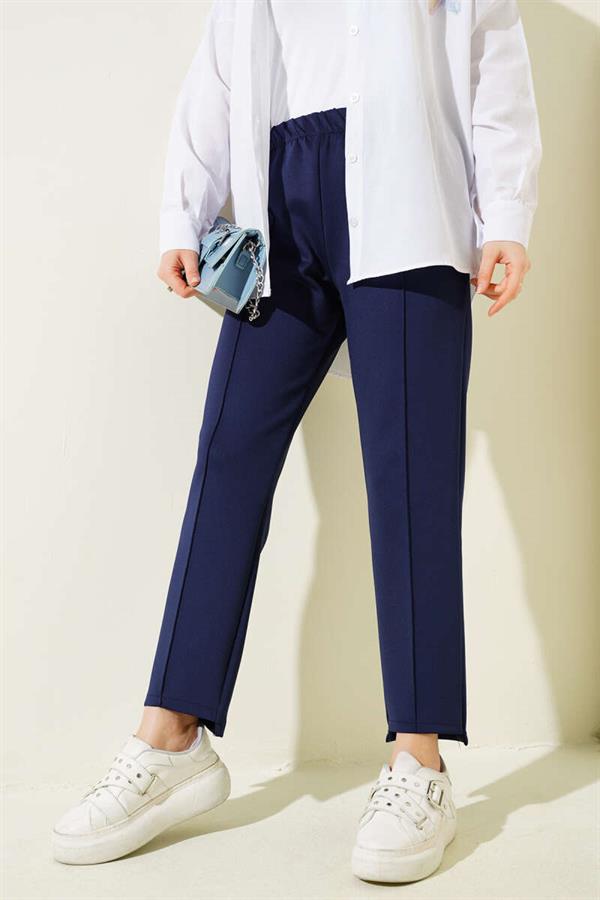 Narrow Leg Scuba Trousers Navy Blue