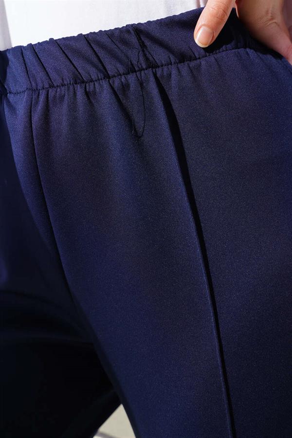 Narrow Leg Scuba Trousers Navy Blue