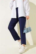 Narrow Leg Scuba Trousers Navy Blue