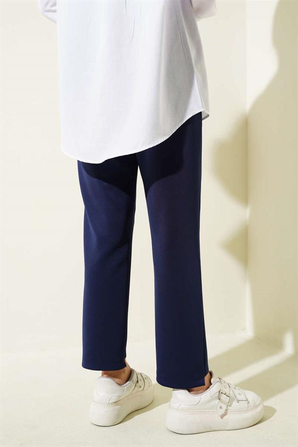 Narrow Leg Scuba Trousers Navy Blue