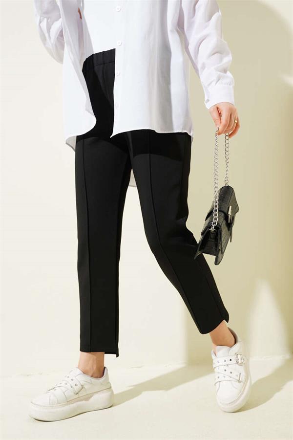 Slim Leg Scuba Trousers with Rib Hole Black