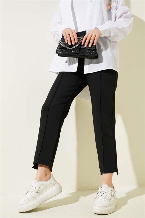 Slim Leg Scuba Trousers with Rib Hole Black