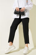 Slim Leg Scuba Trousers with Rib Hole Black
