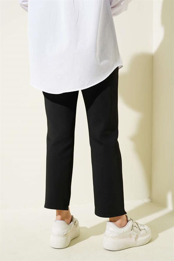 Slim Leg Scuba Trousers with Rib Hole Black