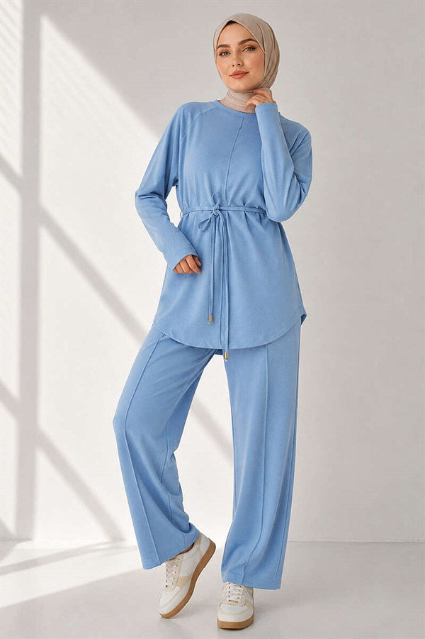 Loysha 2 Piece Set with Rope Belt, Baby Blue