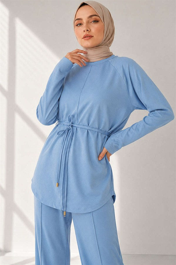 Loysha 2 Piece Set with Rope Belt, Baby Blue