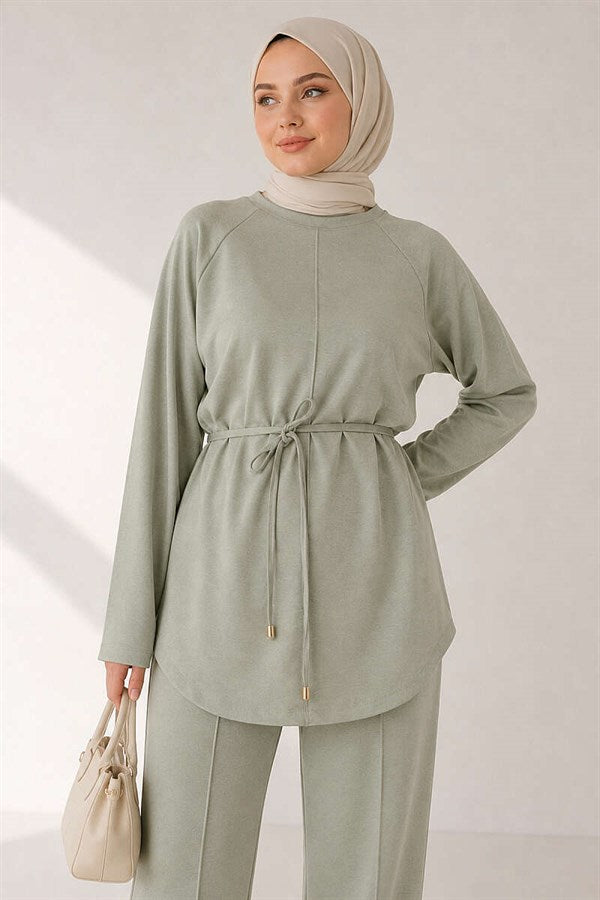 Loysha 2 Piece Set with Rope Belt, Light Green