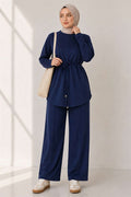 Loyşa 2 Piece Set with Rope Belt, Navy Blue