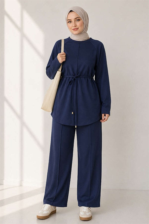 Loyşa 2 Piece Set with Rope Belt, Navy Blue