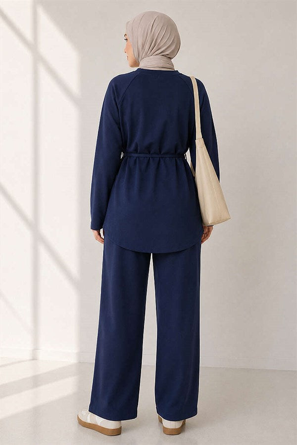 Loyşa 2 Piece Set with Rope Belt, Navy Blue
