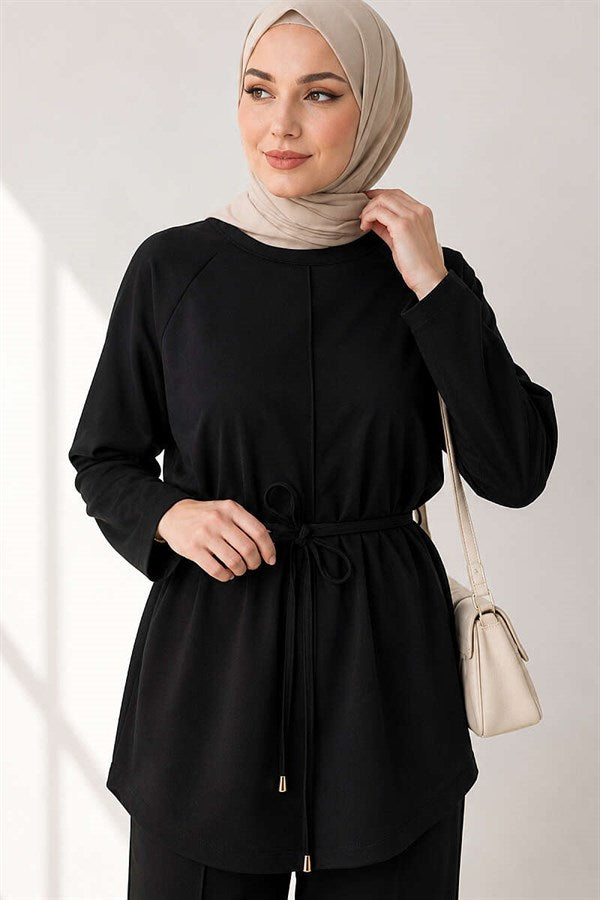 Loysha 2 Piece Set with Rope Belt, Black