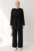 Loysha 2 Piece Set with Rope Belt, Black