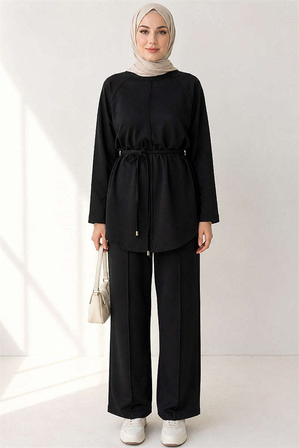 Loysha 2 Piece Set with Rope Belt, Black