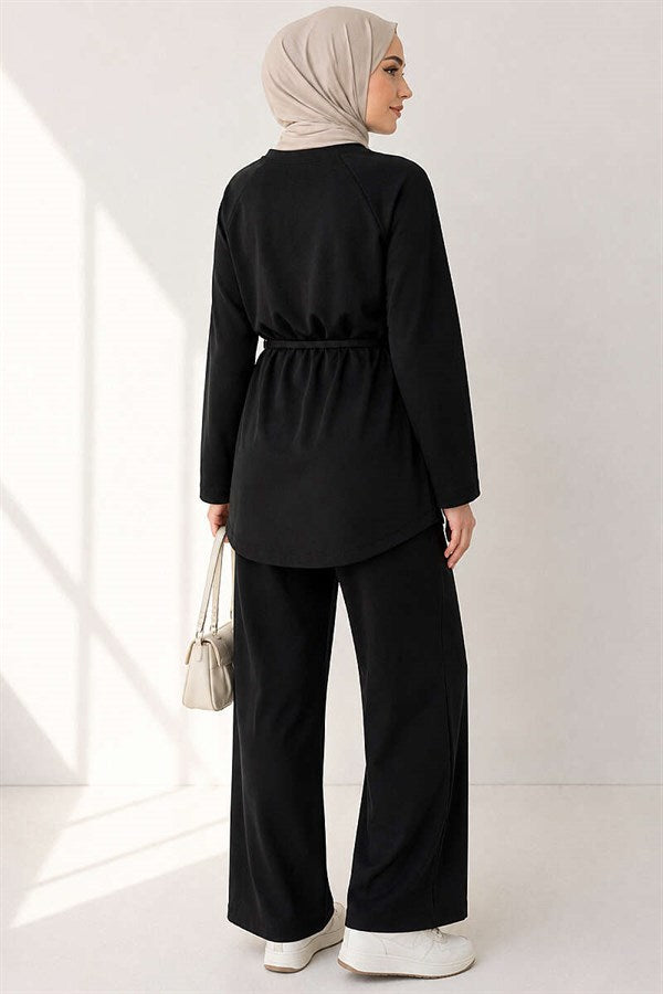 Loysha 2 Piece Set with Rope Belt, Black