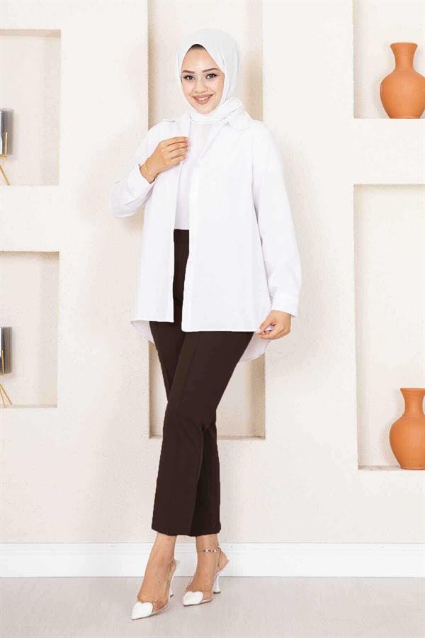 Striped Hijab Trousers Bitter Coffee