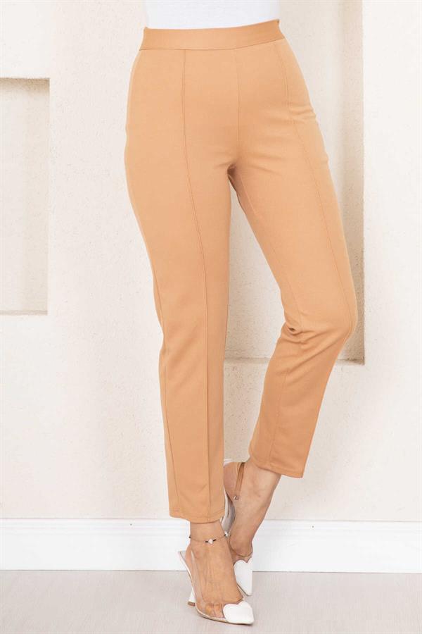 Camel Hijab Trousers with Stripes