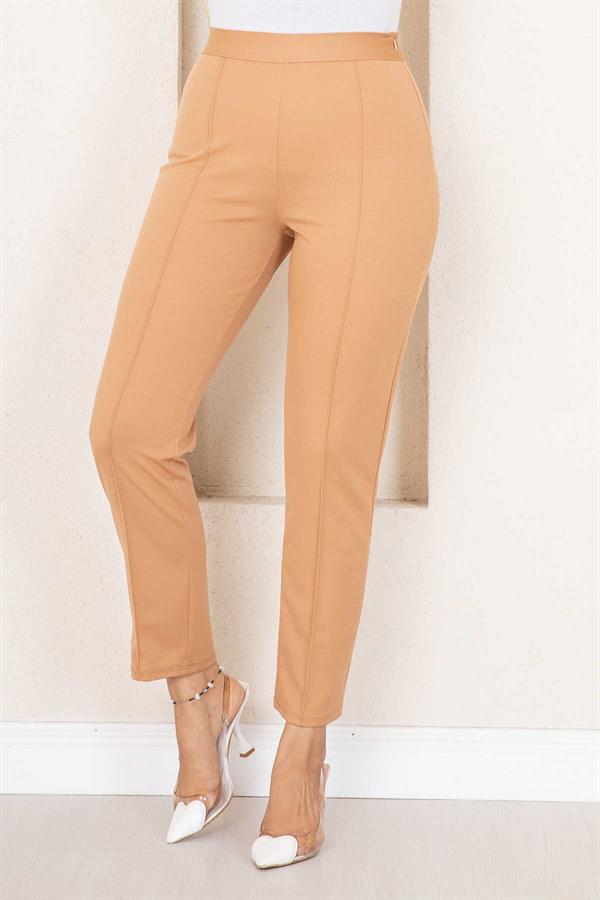 Camel Hijab Trousers with Stripes