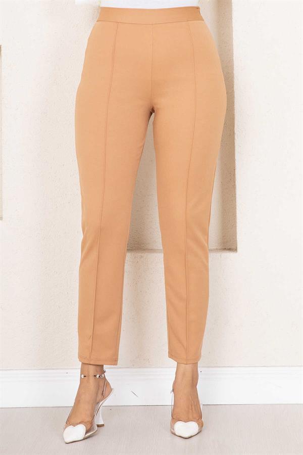 Camel Hijab Trousers with Stripes