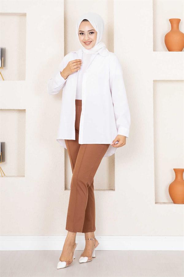 Striped Hijab Trousers Brown