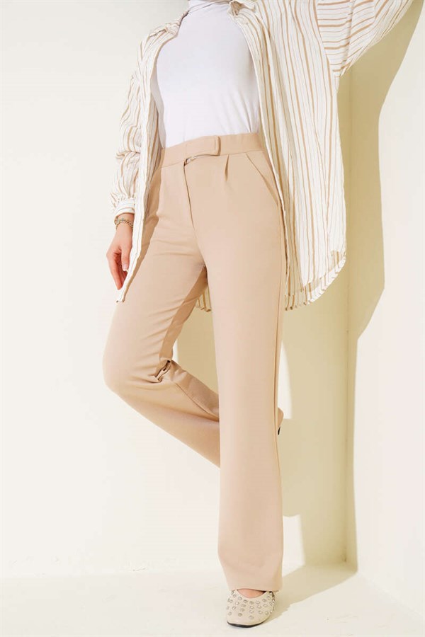 Velcro Palazzo Pants, Beige