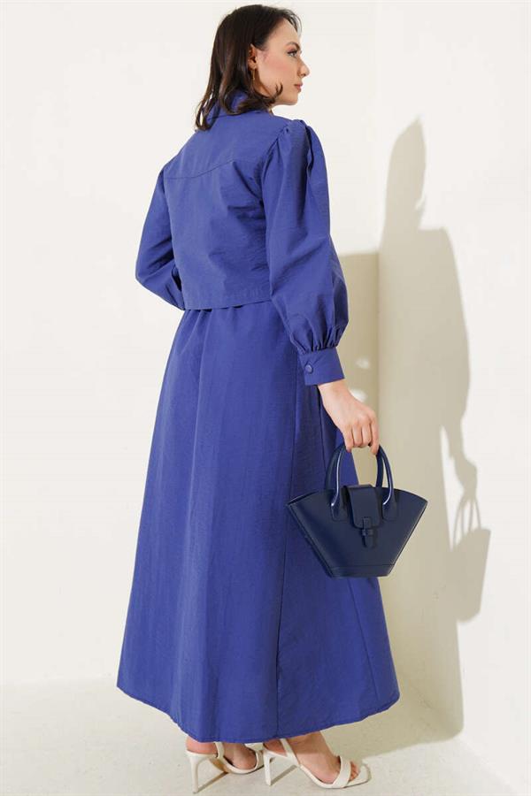 Snap Button Jacket and Vest 2 Piece Set Navy Blue