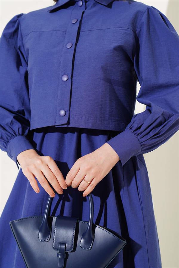 Snap Button Jacket and Vest 2 Piece Set Navy Blue