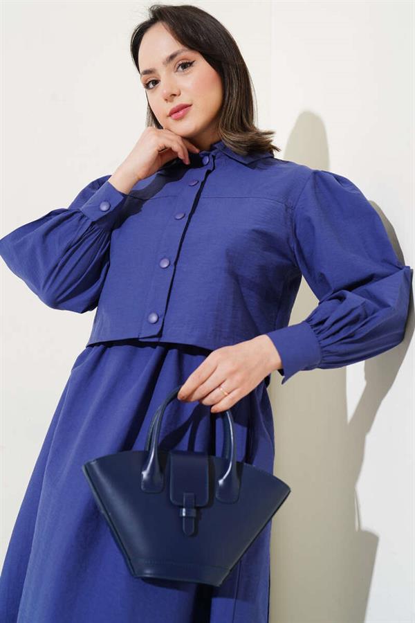 Snap Button Jacket and Vest 2 Piece Set Navy Blue