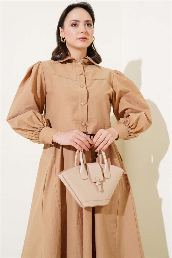 Snap Button Jacket Vest 2 Piece Set Latte