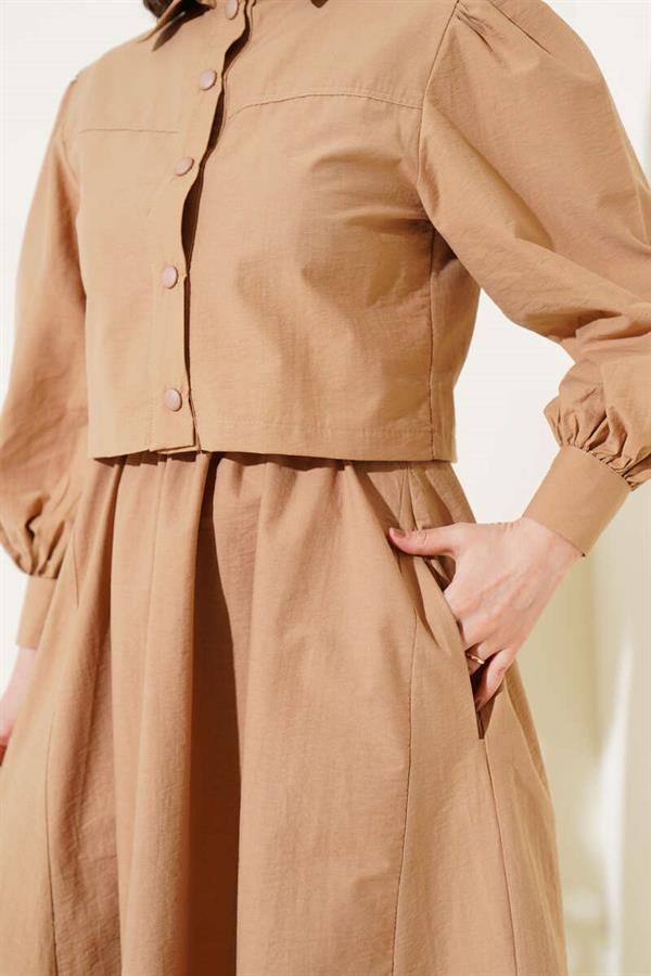Snap Button Jacket Vest 2 Piece Set Latte