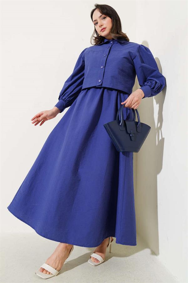 Snap Button Jacket and Vest 2 Piece Set Navy Blue