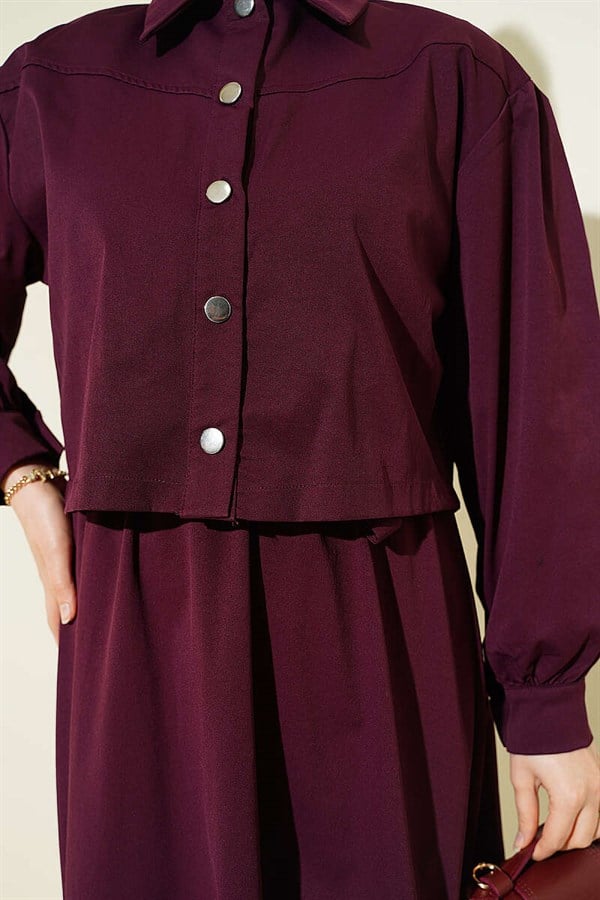Snap Button Jacket and Vest Suit, Burgundy