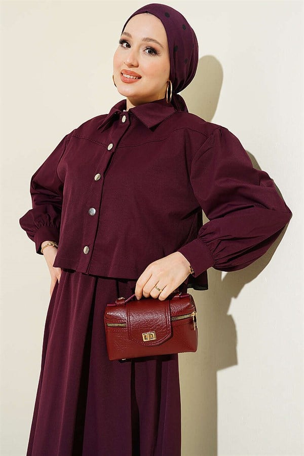 Snap Button Jacket and Vest Suit, Burgundy