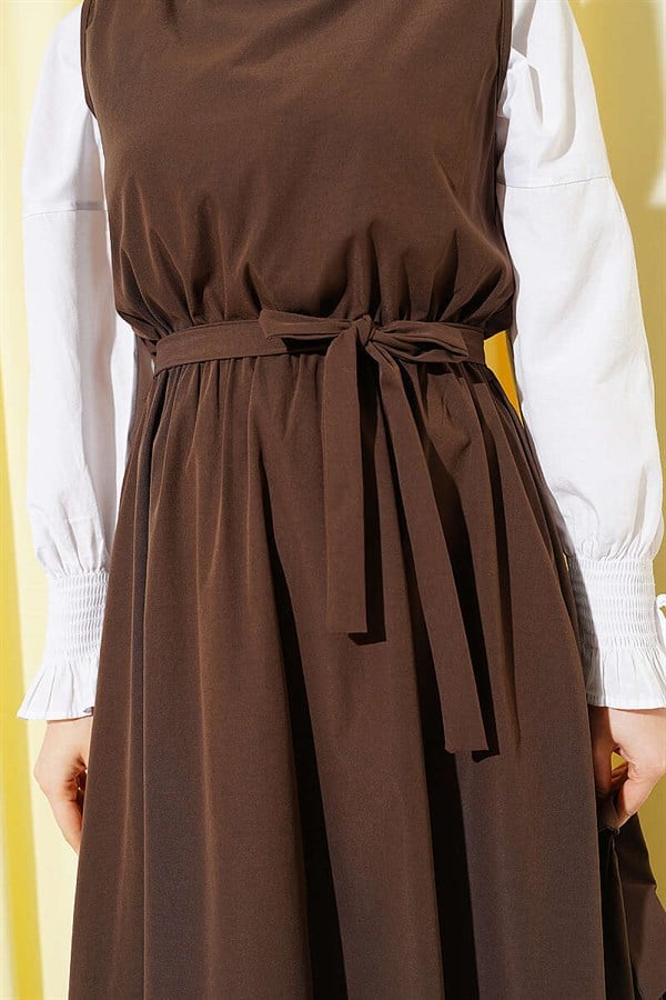 Snap Button Jacket and Vest 2 Piece Set in Coffee Brown