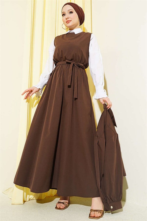 Snap Button Jacket and Vest 2 Piece Set in Coffee Brown