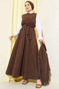 Snap Button Jacket and Vest 2 Piece Set in Coffee Brown